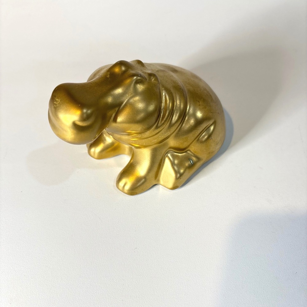 Vintage Gold Ceramic Hippo Figurine Mid Century Modern Animal Decor 6.5 Inch